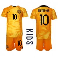 Niederlande Memphis Depay #10 Heimtrikotsatz Kinder WM 2022 Kurzarm (+ Kurze Hosen)